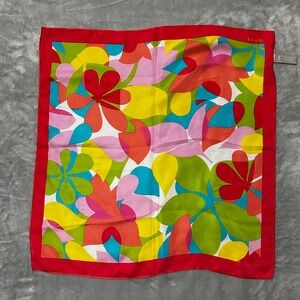 Echo Multicolor Floral Red Square 100% Silk Scarf Designed  20" x 20"
